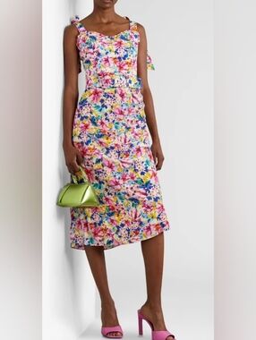 Rebecca Vallance Miami Squeeze Belted Floral 100% Silk Dress Size 6